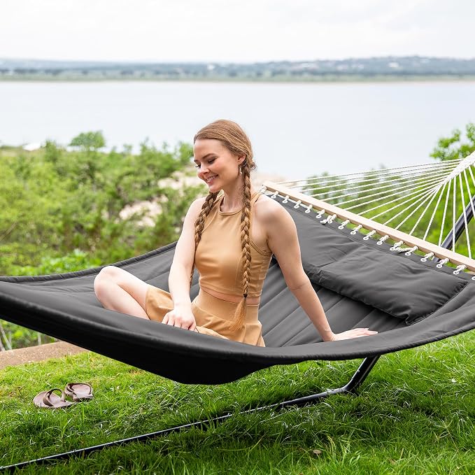 SUNCREAT Hammocks for Outside with 15 ft Stand, Stand Alone Hammock, 475 lbs Capacity, Dark Gray - Image 2