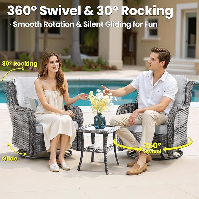 ovios 7-Piece Patio Furniture Set with Swivel Chairs Coffee Table, Outdoor Wicker Sofa with 42" Fire Pit Table, High Back Couch Modern Conversation Sets, Grey/Grey