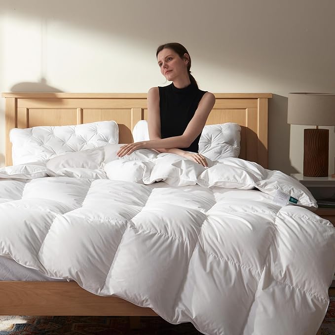 Three Geese Luxury Down Comforter Twin Size, All-Season Duvet Insert 68x90 Inch with 100% Cotton Cover, Medium Warmth & High Fill Power, 46 Oz White Hotel Collection Comforter