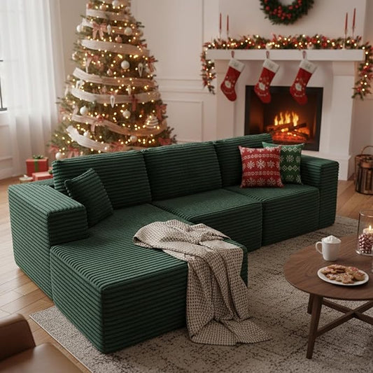 104" Modular Sectional Sofa with L-Shape Chaise, Modern Upholstered Cloud Couches for Living Room Bedroom, No Assembly Required, Green