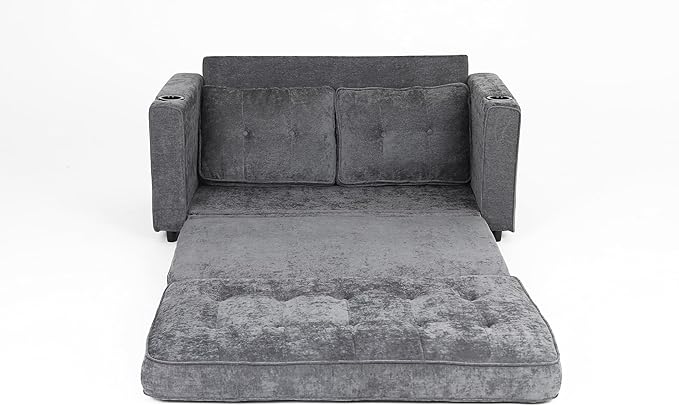 ERYE Foldable Loveseat Sofa Convertible Pull Out Sleeper Sofabed,2 Seat Tufted Upholstered Sofa Modern Convertible Sleeper Couch Bed with Cupholders and Side Pockets