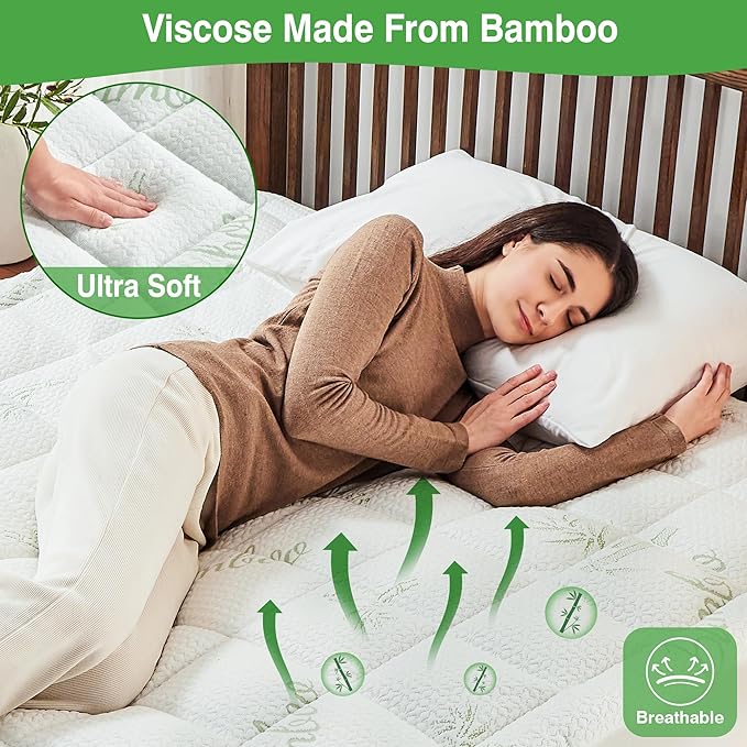 Full Mattress Pad Cover, Viscose Made from Bamboo Pillow Top Cooling Mattress Topper for Full Size Bed, 6-21 inches Deep Pocket, 54x75 inches