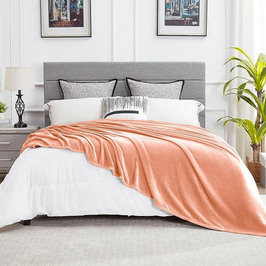 DREAMNINE Oversized Soft Fuzzy Fleece Throw Blanket Twin Size 60" x 80", Decorative Large Solid Lightweight Velvet Bed Blanket,Big Cute Cozy Accent Shaggy Microfiber Flannel Blankets for Bedroom,Peach