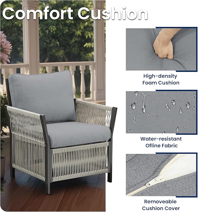 Wicker Outdoor Furniture Set, 8 Piece Patio Conversation Sets, Comfort Swivel Rocker Glider Patio Chairs Set of 4 with Ottoman and Rattan Sofa (Grey)