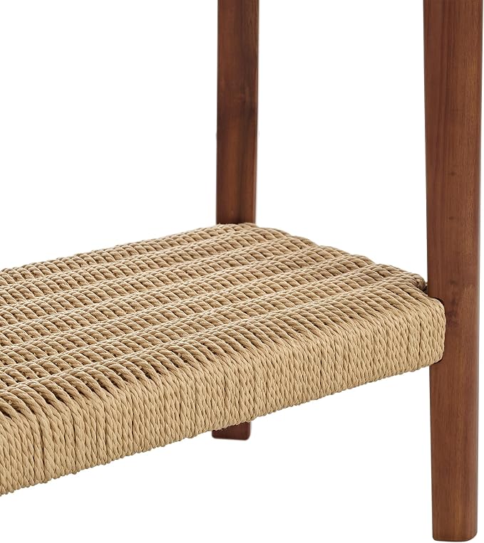 Alaterre Furniture Calais 48 Inch Solid Wood Entryway Table with Woven Storage Shelf – Mid Century Modern 2-Tier Sofa Table for Living Room, Hallway, or Foyer (Chestnut) - Image 11