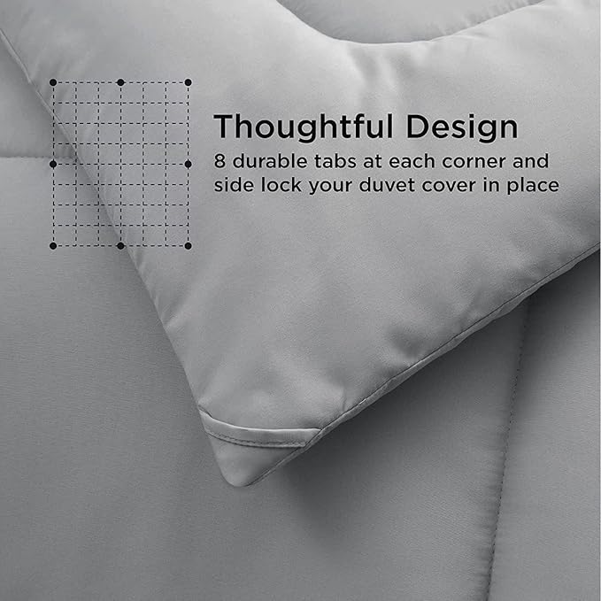 Casa Platino Quilted Comforter Queen Size - Super Soft Duvet Insert with 8 Tabs - Fluffy, Comfy & Cozy All Season Queen Bedding Comforter - Down Alternative Premium Bed Comforters - 88"x88", Silver