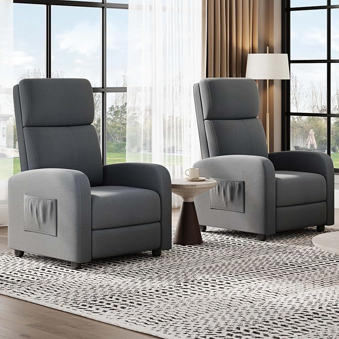Garvee Recliner Chair for Adults Set of 2 PU Leather Lazy Recliner Ergonomic Adjustable Single Sofa Enhanced with Side Pocket, Tall Back, Wide Arms & Padded Seat, Home Theater Seating for Living Room