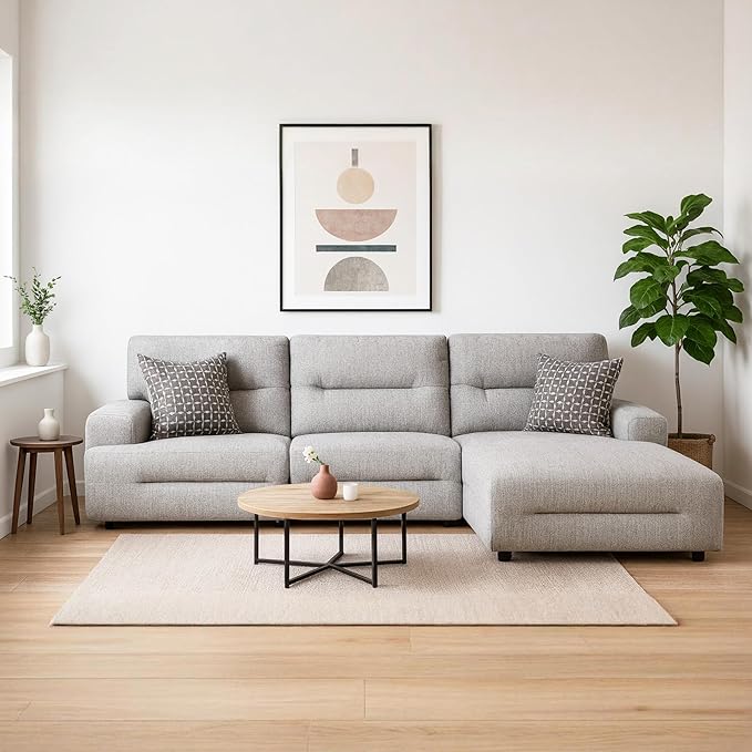 Signature Design by Ashley Acklen Place Stain Resistant Modern L-Shaped Right-Arm Facing 3-Piece Power Reclining Sectional with Adjustable Headrest, USB Ports and 2 Accent Pillows, Light Gray