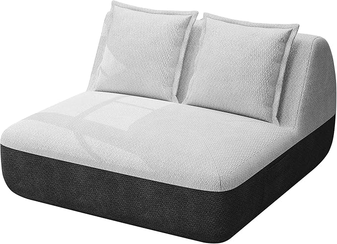 Hobestluk Small Couches for Small Spaces,42” Mini Loveseat Sofa 2-Seater Armless Sofa Chair with Side Pocket for Living Room,Bedroom,Dorm,Office (Grey+Beige)