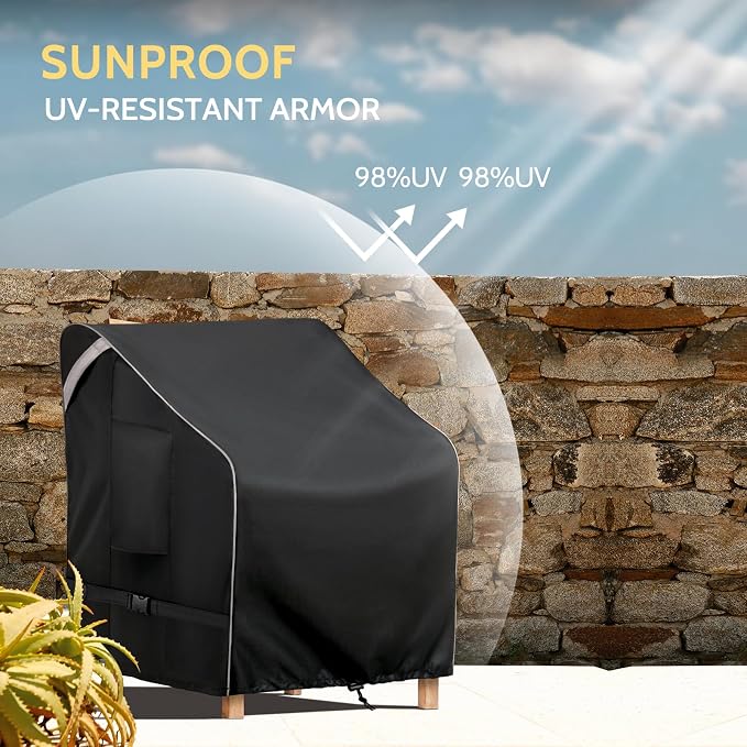 COSFLY Outdoor Patio Chair Covers Waterproof, Heavy-Duty UV-Resistant Furniture Covers, Adjustable Fit with Buckle Straps, Fits Chairs up to 32" W x 37" D x 36" H (2-Pack, Black) - Image 8