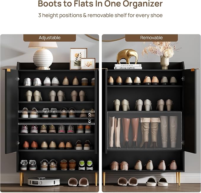 SICOTAS Shoe Cabinet Set of 2-56 Pairs Large Shoe Storage Cabinet, 50.7" Tall 7-Tier Entryway Shoe Cabinet Storage with Adjustable Shelves for Entryway Hallway Living Room Front Door, Black - Image 3