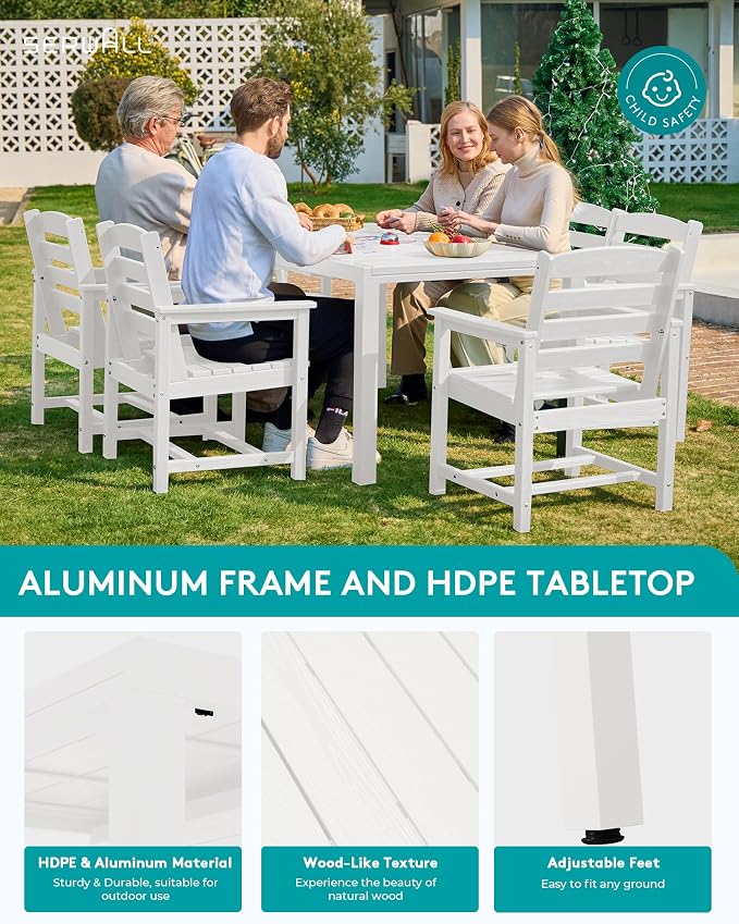 SERWALL Outdoor Dining Chairs Set of 2, All-Weather HDPE Patio Chairs, White - Image 4