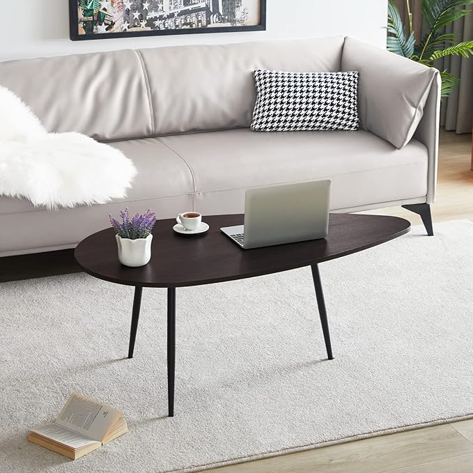 SAYGOER Oval Coffee Table Espresso Wood Mid Century Modern Coffee Tables Unique Retro Farmhouse Accent Center Sofa Rustic Table for Living Room Home Office Easy Assembly, Dark Brown
