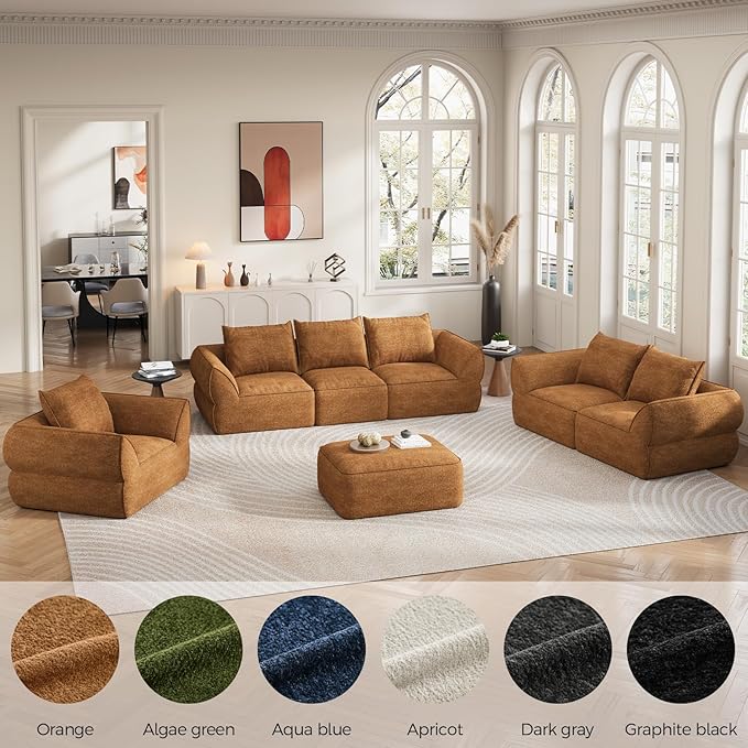 76.4" Cloud Loveseat Sofa, Deep Seat Couch with Pillows, Modern Comfortable Upholstery Boneless Sofa, 1 piece for Living Room, Bedroom, Apartment, Removable Cover，No Assembly Required, Orange
