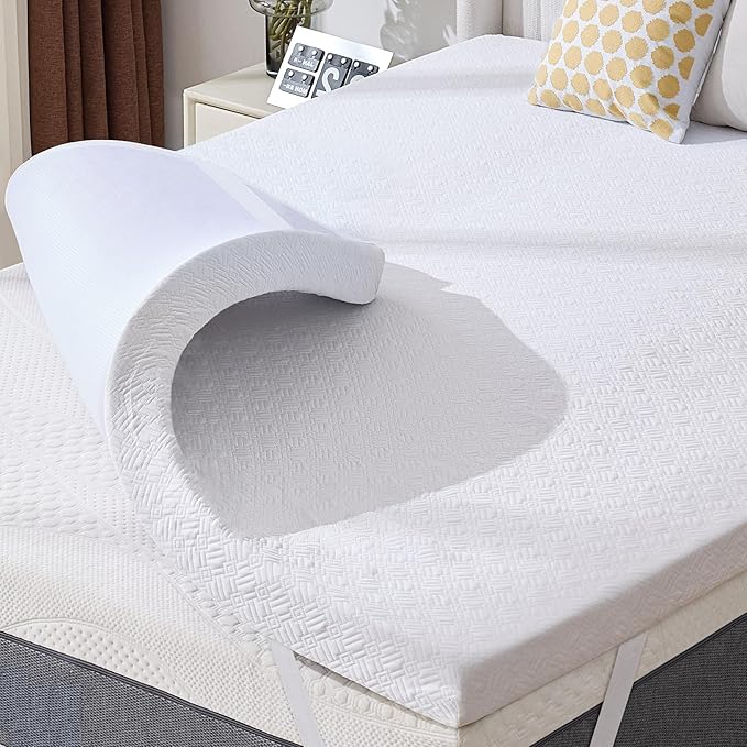 BDEUS 2 Inch Mattress Topper Twin Size, Soft Memory Foam for Back Pain Relief, Breathable Bed Topper with White Cover, CertiPUR-US Certified