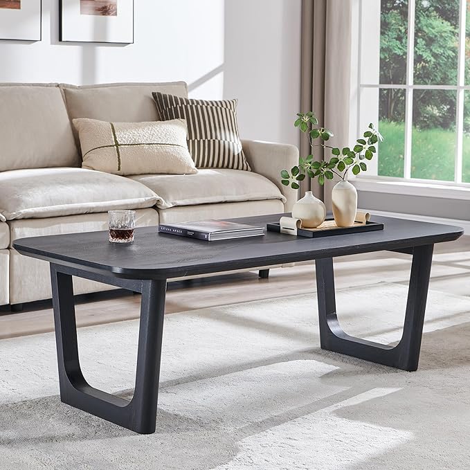 ACCOHOHO Modern Coffee Table for Living Room,51.2" Large Rectangle Wood Coffee Table with U-Shaped Legs & Sturdy Base Design,Center Table for Office,Apartment,Black