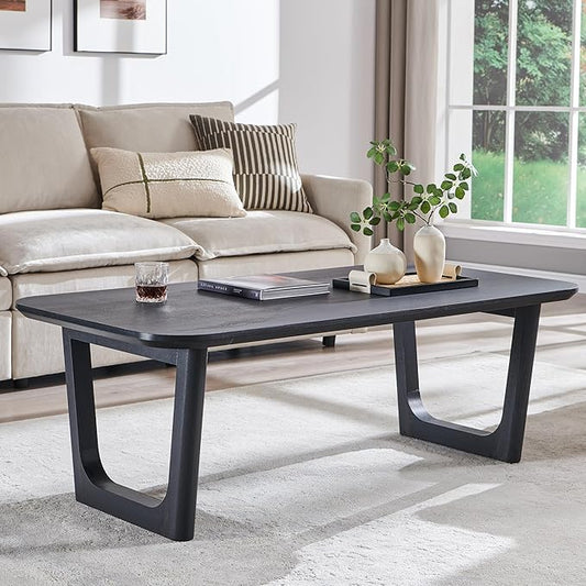 ACCOHOHO Modern Coffee Table for Living Room,51.2" Large Rectangle Wood Coffee Table with U-Shaped Legs & Sturdy Base Design,Center Table for Office,Apartment,Black
