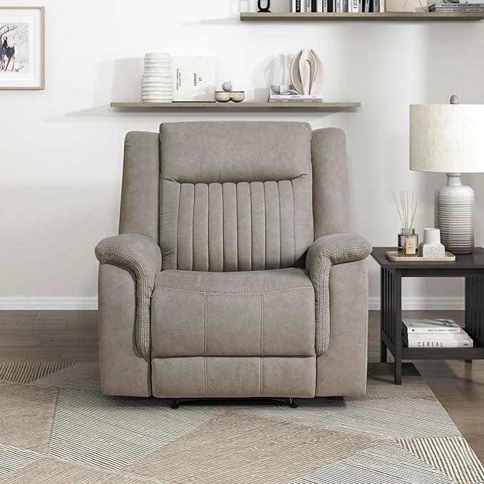 Lexicon Manual Recliner Chair, Polished Microfiber Reclining Sofa Chair, Home Theater Seating, Wall Hugger Manual Recliner for Living Room/Office/Apartment, Dove