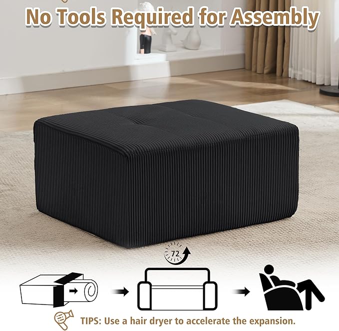 KIGOTY Modular Sectional Sofa, Comfy Cloud Sectional Couch, Soft Ottoman, Modern Boneless Couch for Living Room, No Assembly Required,Black