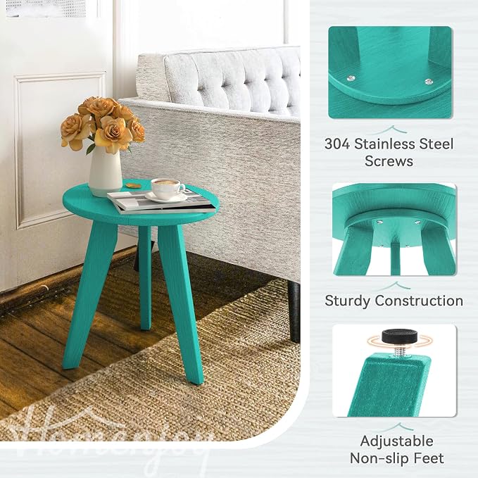 HDPS Outdoor Side Table, Small Round Side Table Weather-Resistant, Outdoor Side Tables for Patio, Porch, Deck, End Table for Plant Stand, Living Room, Bedroom, Turquoise - Image 5