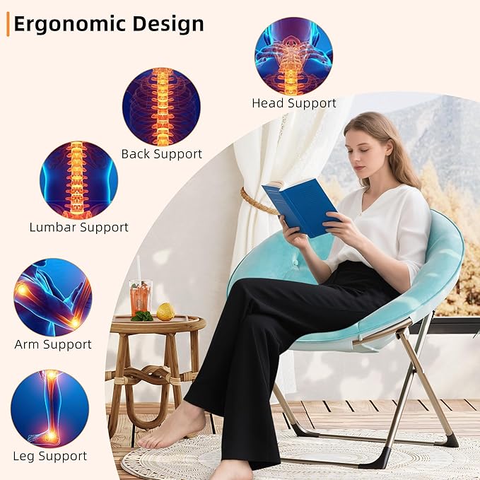 GAOMON Saucer Chair, Comfy Chair Faux Fur Lounge Moon Chair with Folding Metal Frame, Oversized Plush Flower Accent Seat for Adults, Teens & Kids, for Teens, Bedroom, Dorm or Living Room, Blue