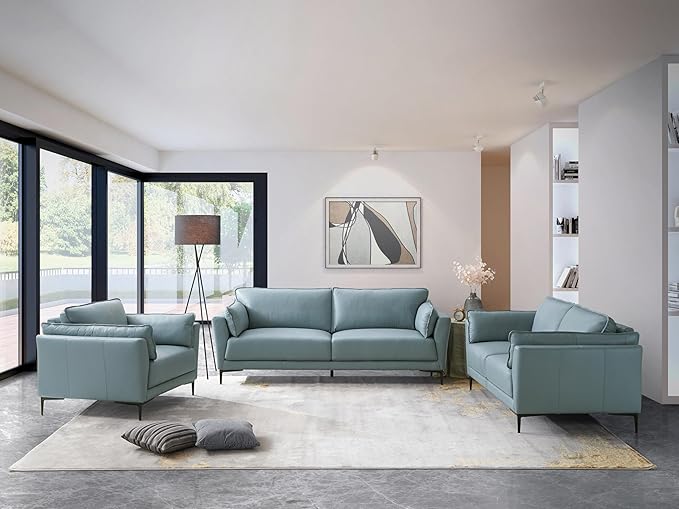 Acme Mesut Leather Upholstered Loveseat in Light Blue and Black