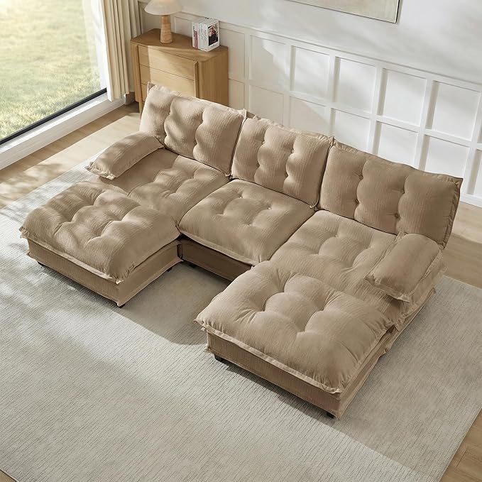 108" U Shaped Modular Sectional Sofa Couches for Living Room, Cloud Couch with Movable Ottomans, Comfy Chenille Sofa with Pillow-top Armrest for Bedroom Apartment | Free Combination, Tufted
