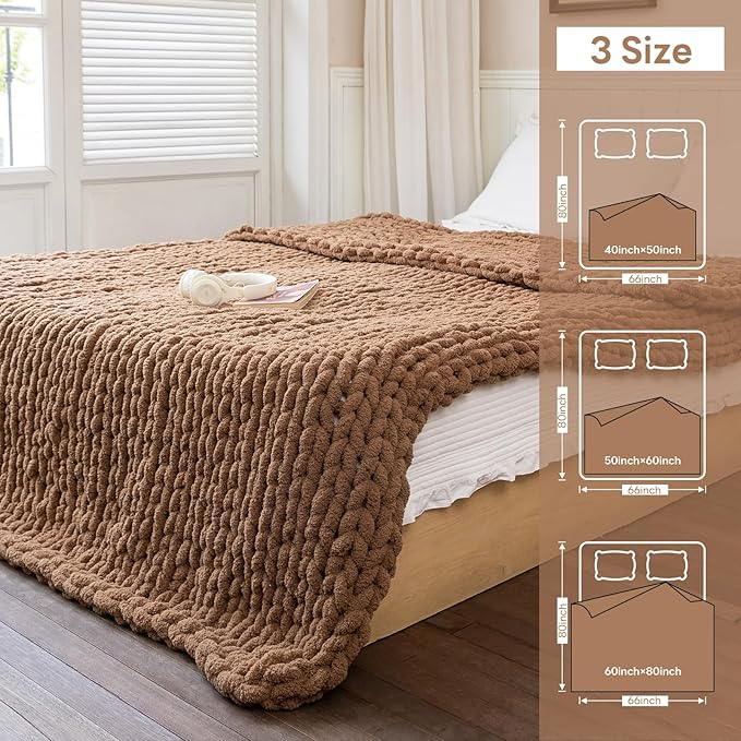 Chunky Knit Blanket - Luxury Soft Cozy 50 * 60 Throw Blanket,100% Woven Blanket Rope Knot Throw Blanket for Couch, Sofa, Home Decor, Gift - Machine Washable (Brown, 50 * 60)