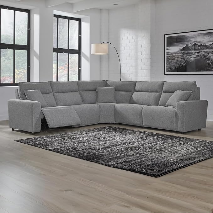 Signature Design by Ashley Modern ModMax II Stain Resistant L-Shape Symmetrical 5-Piece Power Reclining Sectional, Adjustable Headrest and USB Charging Ports, Gray