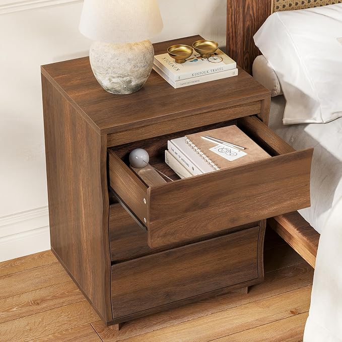 Nightstand, Night Stand with 3 Drawers, Modern Nightstand with Large Storage, Silent Slides, Wooden End Side Table, Bedside Table with 3 Drawers for Bedroom (Brown) - Image 6