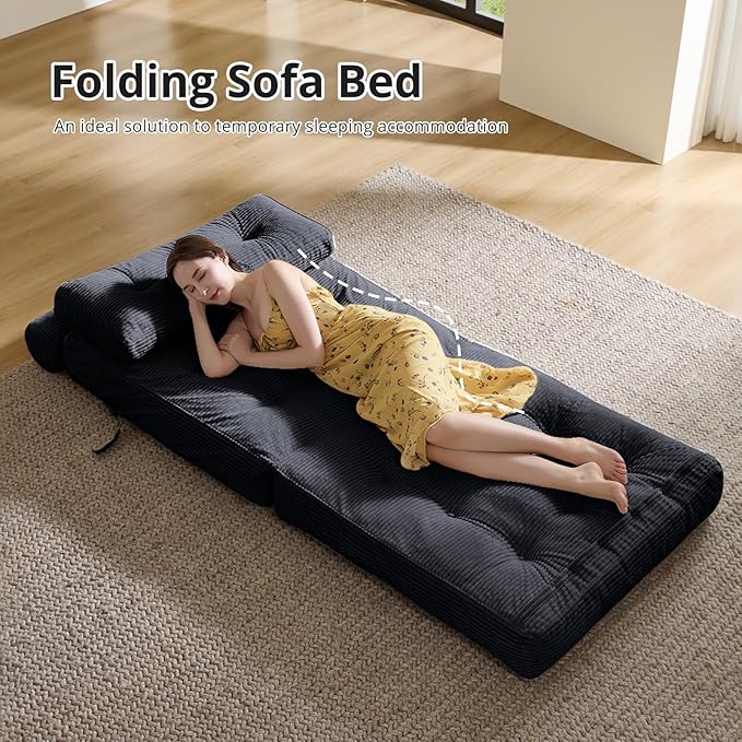 Folding Sofa Bed, Convertible Sleeper Chair with Pillow, Foldable Mattress with Back Support, Portable Floor Sofa Lounge for Living Room Bedroom Dorm