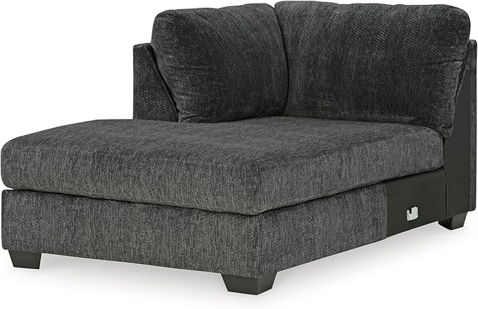 Signature Design by Ashley Biddeford Contemporary L-Shaped 2-Piece Sectional with Chaise, Loose Seat Cushions and 4 Accent Pillows, Gray
