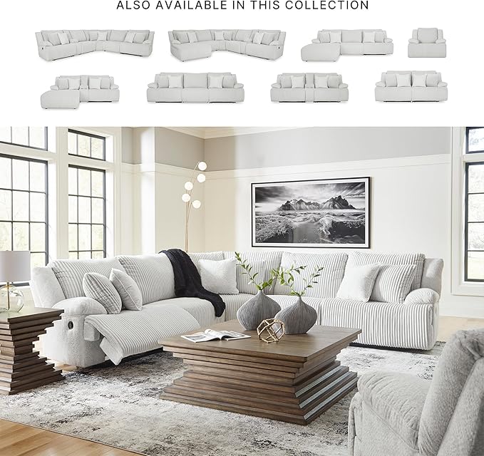 Signature Design by Ashley Top Tier Casual Manual Reclining Right-Arm Facing 3-Piece Sectional Sofa Chaise with 4 Accent Pillows, Light Gray
