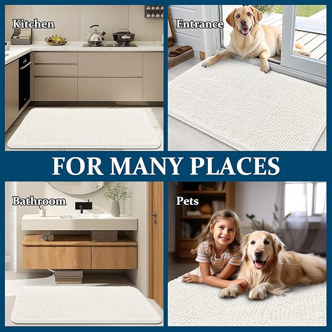 OLANLY Dog Door Mat for Muddy Paws 48x30, Absorbs Moisture and Dirt, Absorbent Non-Slip Washable Doormat, Quick Dry Chenille Mud Mat for Dogs, Entry Indoor Entryway Carpet for Inside Floor, Ivory - Image 8