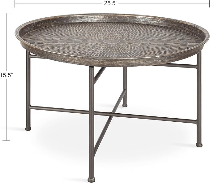 Kate and Laurel Mahdavi Boho-Chic Hammered Metal Tray Coffee Table, Brushed Silver