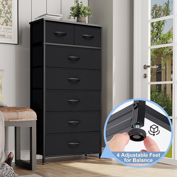 Crestlive Products Vertical Dresser Storage Tower - Sturdy Steel Frame, Wood Top, Easy Pull Fabric Bins, Handles - Organizer Unit for Bedroom, Hallway, Entryway, Closets - 7 Drawers (Black) - Image 7