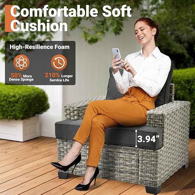 ovios 9 Piece Patio Sectional Furniture with Swivel Rocking Chairs, Rattan Wicker Coversation Set with Glowing Coffee Table, Outdoor Sofa Set for Outside Porch Balcony Backyard Pool, Black