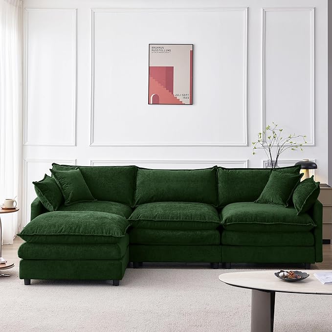 105" Oversized Modular Cloud Sectional Sofa Free Convertible L-Shaped Corner Sectional with Movable Ottoman, Chenille Upholstered Multiple Cushions Cloud Sofa Couches | Easy to Assemble