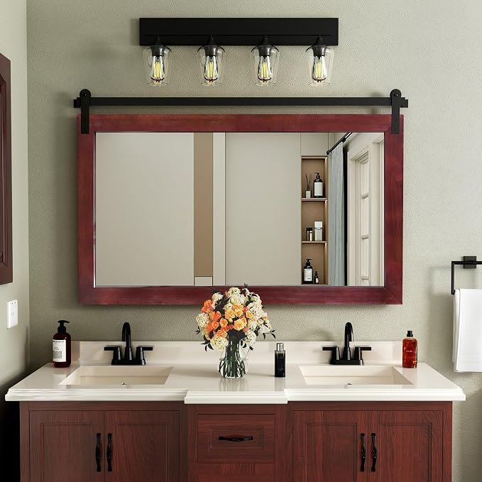 COGOOD Farmhouse Bathroom Mirror - 49 x 30 Large Rectangle Barn Door Mirror for Vanity, Bedroom, Living Room Wall Decor (Espresso) by COGOOD