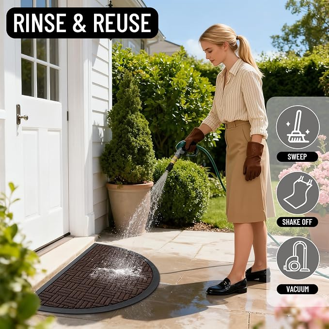 OLANLY Half Circle Door Mat Outside Entrance 29.5x17, Absorbent, Heavy Duty Sturdy Natural Rubber Doormat Indoor Outdoor, Fade Resistant, Non-Slip Backing Low Profile Floor Mat for Entryway, Brown - Image 7