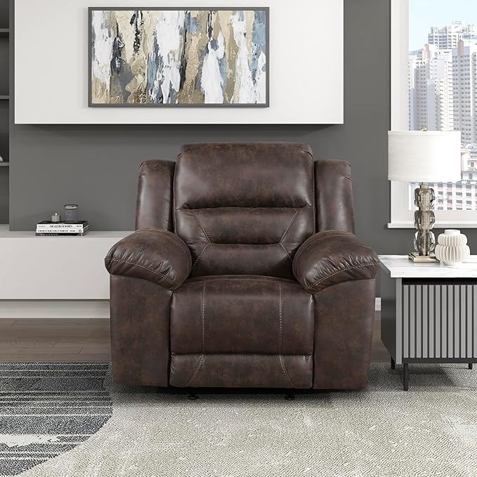 Lexicon Rocker Recliner Chair for Living Room, Wall Hugger Manual Recliner Chairs, Textured Microfiber Upholstered Rocking Reclining Chair, Home Theater Seating, Required Assembly, Dark Brown