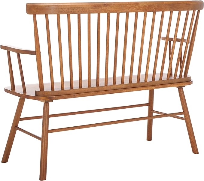SAFAVIEH Home Collection Addison Farmhouse Honey Solid Wood Windsor Spindle Loveseat Bench