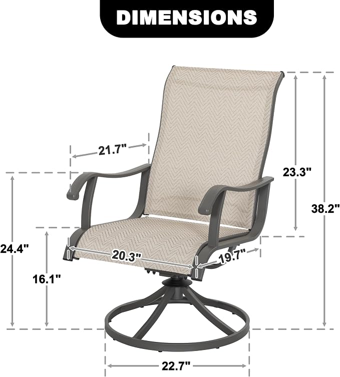 NUU GARDEN Patio Swivel Chairs Set of 4, Outdoor Dining Chairs with Armrests, Swivel Textilene Patio Dining Chair for All Weather, with Metal Frame, for Garden, Backyard, Deck, Poolside, Beige - Image 3