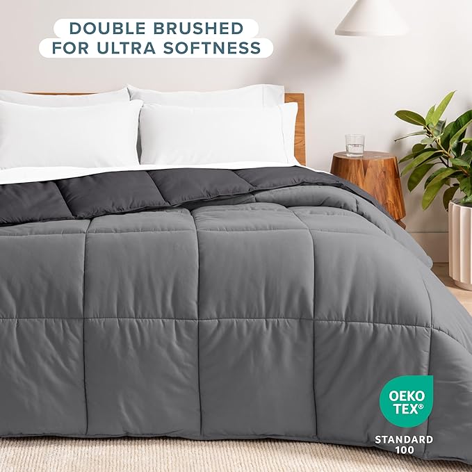 Bare Home King/California King Comforter - Reversible Colors - Goose Down Alternative - Ultra-Soft - Premium 1800 Series - All Season Warmth - Bedding Comforter (King/Cal King, Grey/Forged Iron Grey)