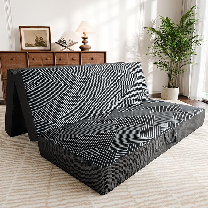 Tri Folding Mattress King Size - Foldable Mattress Trifold Memory Foam Mat with Washable Cover, Handle & Non-Slip Bottom Portable Foldable Floor Sofa Bed for Travel Camping Guest - 6 Inch, 80"x76"x6"