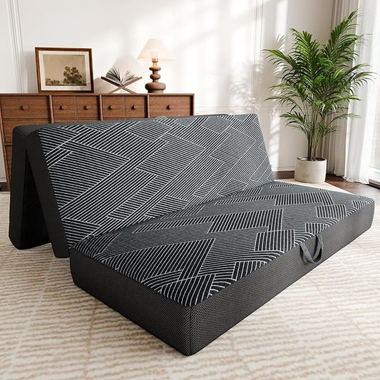 Tri Folding Mattress Full Size - Foldable Mattress Trifold Memory Foam Mat with Washable Cover, Handle & Non-Slip Bottom, Portable Foldable Floor Sofa Bed for Travel Camping Guest - 4 Inch, 73"x52"x4"