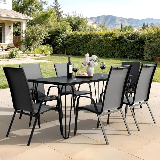 JEAREY Patio Dining Chairs Set of 6, Outdoor Stackable Dining Furniture Set, All Weather Dining Set for Lawn, Garden, Backyard, Poolside, Grey - Image 8
