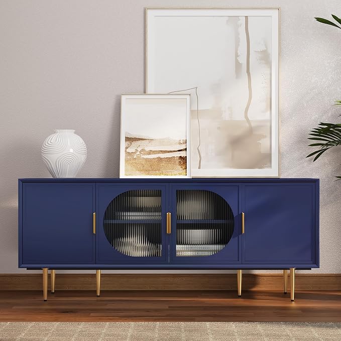 ARTPOWER TV Stand with Storage, 66" Modern TV Entertainment Center for TVs up to 75 Inch, Under TV Cabinet with Glass Door, TV Console Media Center for Living Room, Bedroom, Blue by PowerofArtBetterforLife