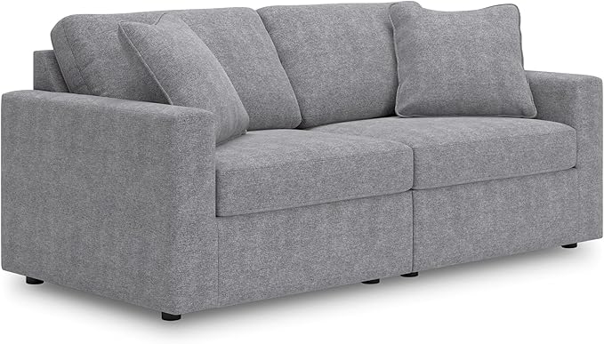 Signature Design by Ashley Modmax Casual Modular Stain Resistant 2-Piece Loveseat with Removable Covers and 2 Accent Pillows, Light Gray