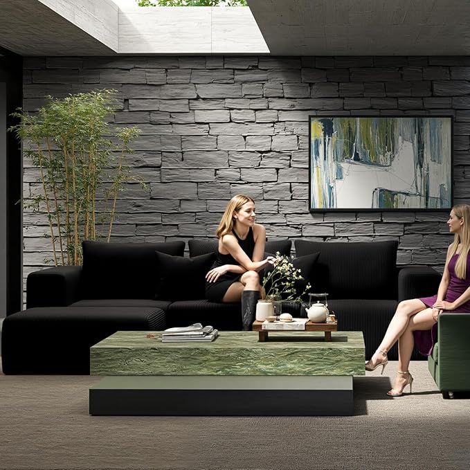 Modern Modular Sectional Sofa for Living Room, Cloud Sectional Couch Sectional Ottoman, Deep Seat, No Assembly Required Black